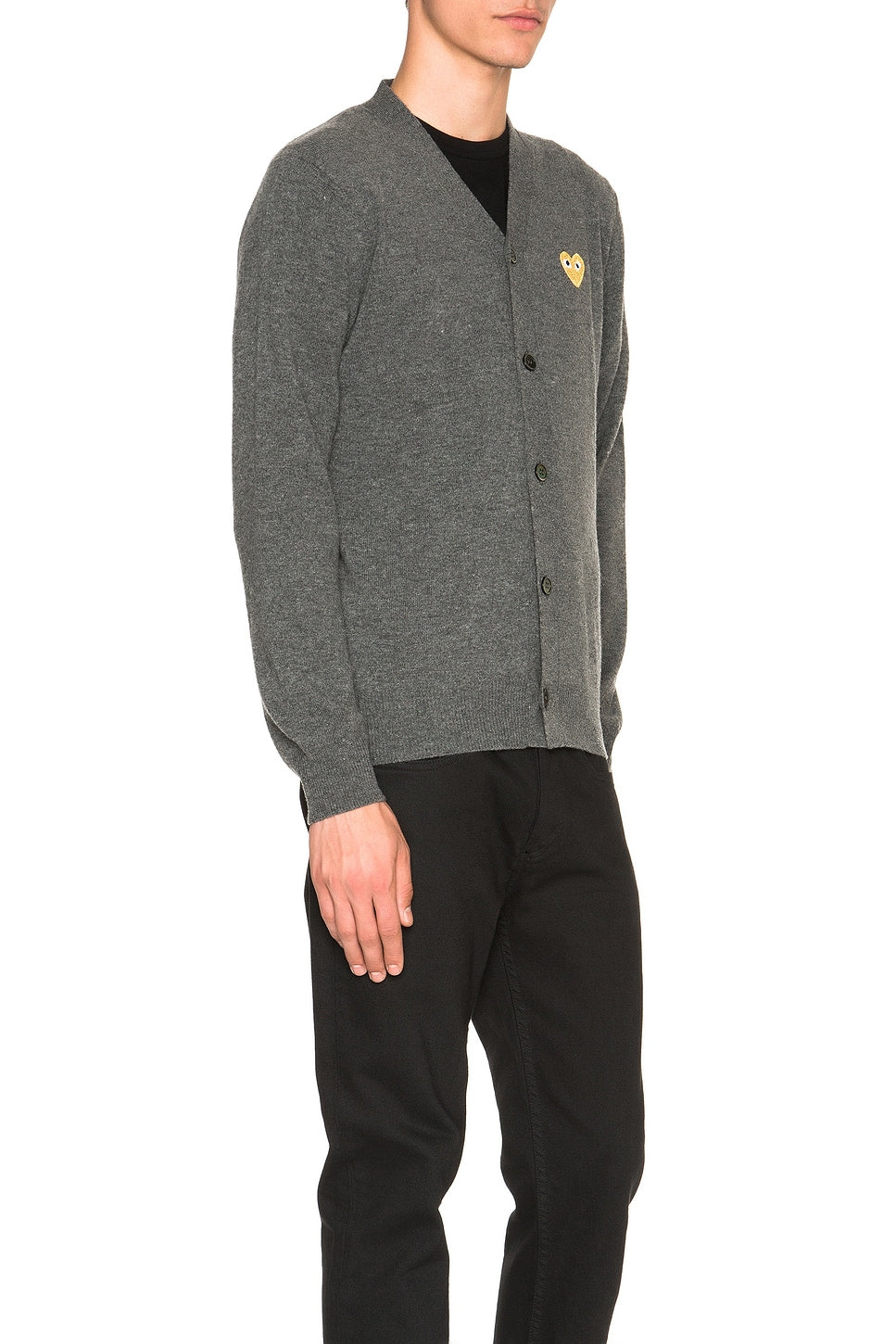 Comme des Garcons PLAY Cardigan With Gold Emblem Grey - Im Your Wardrobe