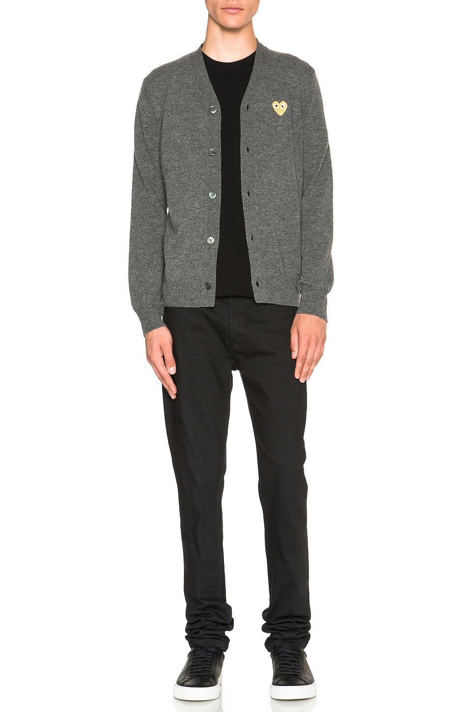 Comme des Garcons PLAY Cardigan With Gold Emblem Grey - Im Your Wardrobe