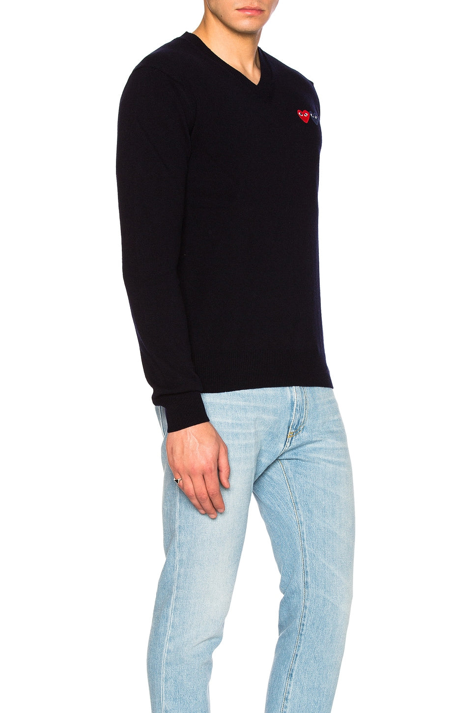 Comme des Garcons PLAY V Neck Double Emblem Sweater Black - Im Your Wardrobe