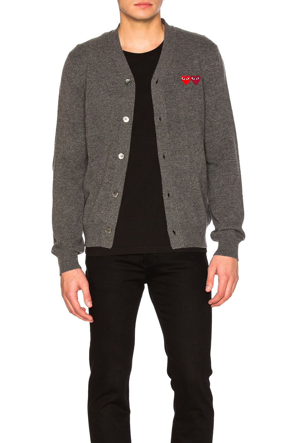 Comme des Garcons PLAY Double Emblem Cardigan Med Grey - Im Your Wardrobe