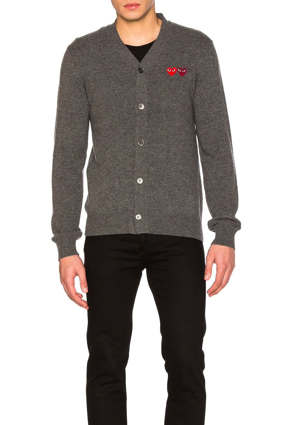 Comme des Garcons PLAY Double Emblem Cardigan Med Grey - Im Your Wardrobe