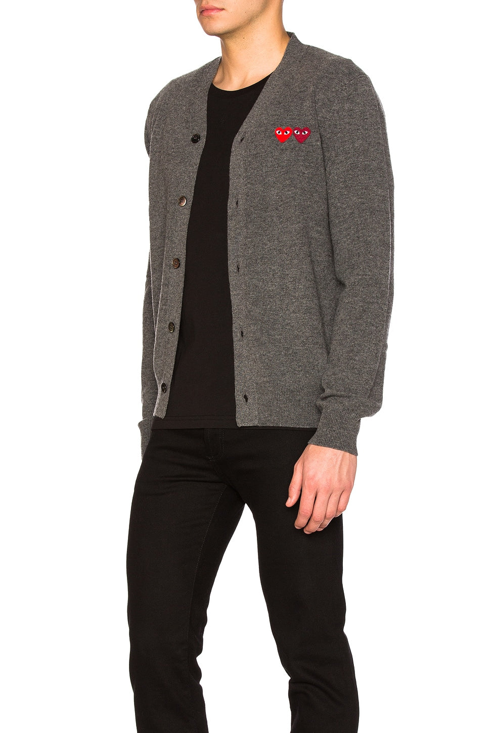 Comme des Garcons PLAY Double Emblem Cardigan Med Grey - Im Your Wardrobe