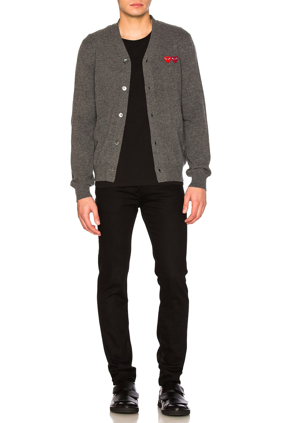 Comme des Garcons PLAY Double Emblem Cardigan Med Grey - Im Your Wardrobe