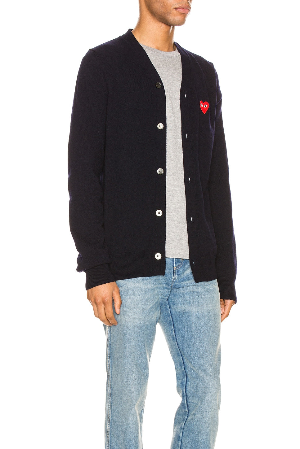 Comme des Garcons PLAY Lambswool Cardigan With Red Emblem Navy - Im Your Wardrobe