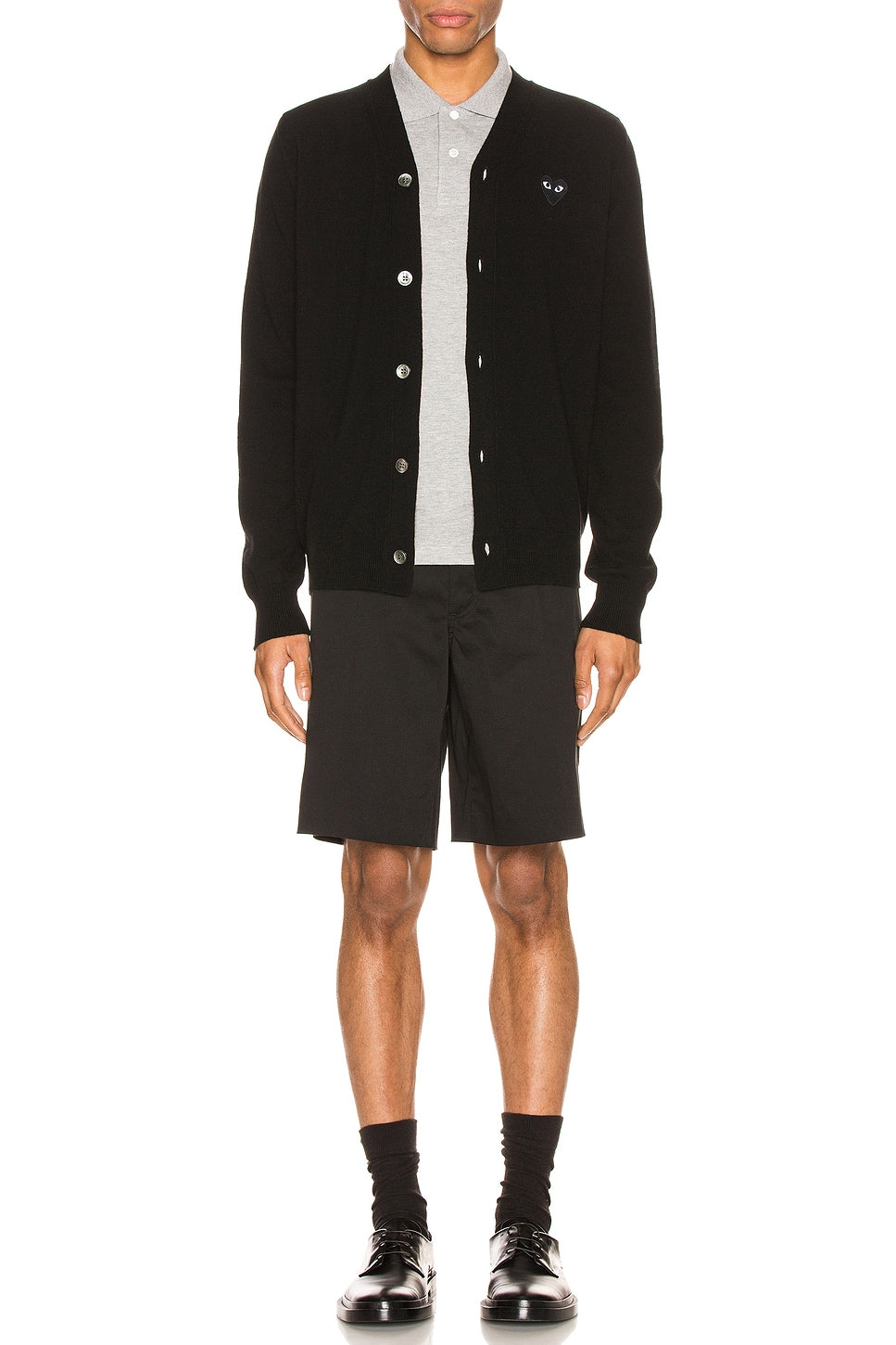 Comme des Garcons PLAY Lambswool Cardigan With Black Emblem Black - Im Your Wardrobe