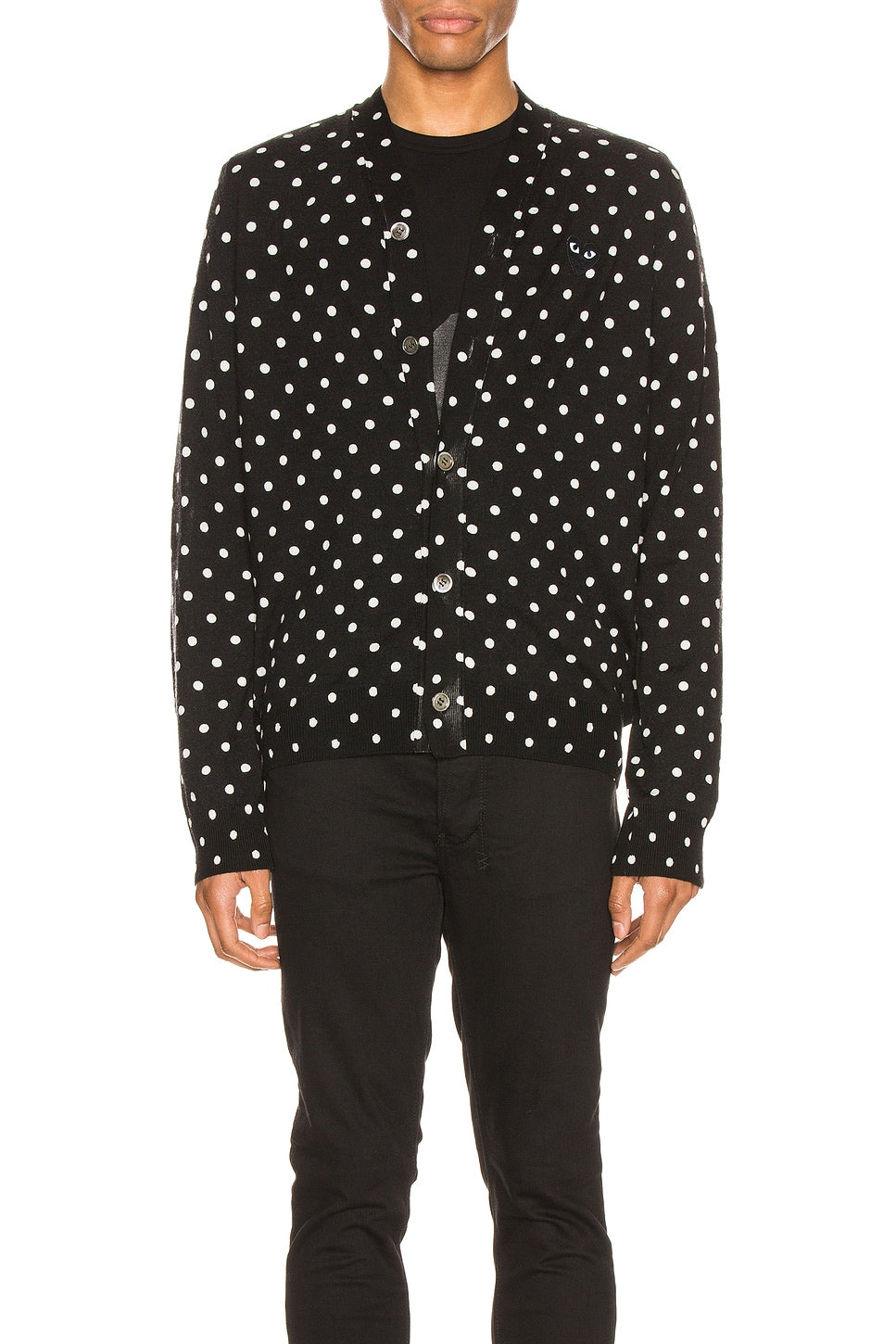 Comme des Garcons PLAY Dot Print Wool Cardigan With Black Emblem Black Natural - Im Your Wardrobe