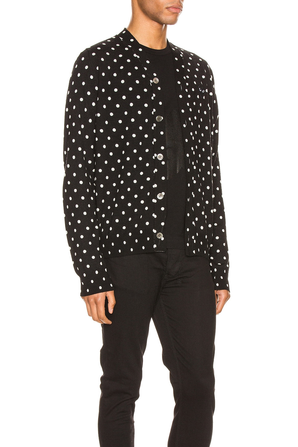 Comme des Garcons PLAY Dot Print Wool Cardigan With Black Emblem Black Natural - Im Your Wardrobe