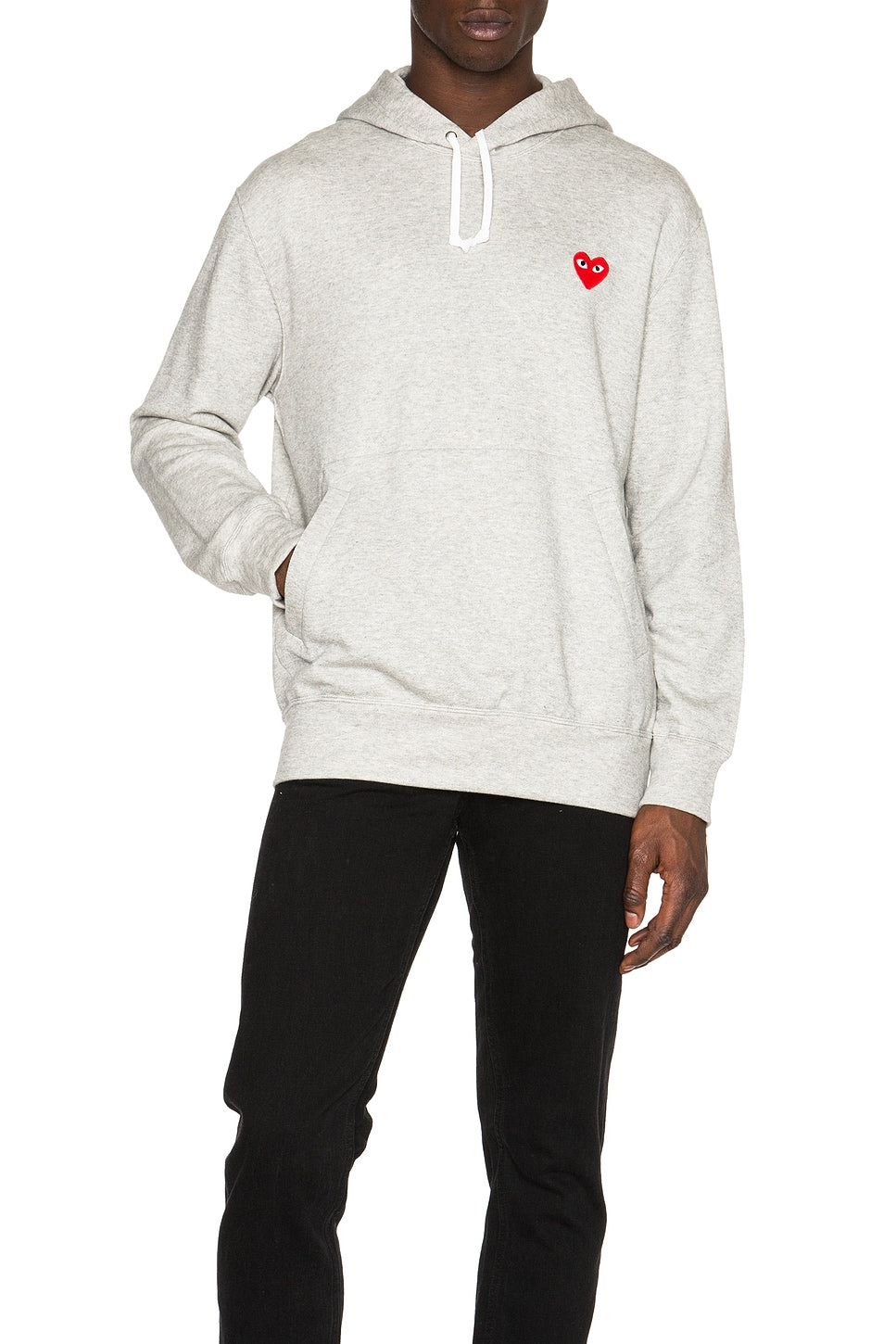 Comme des Garcons PLAY Red Emblem Cotton Hoodie Grey - Im Your Wardrobe