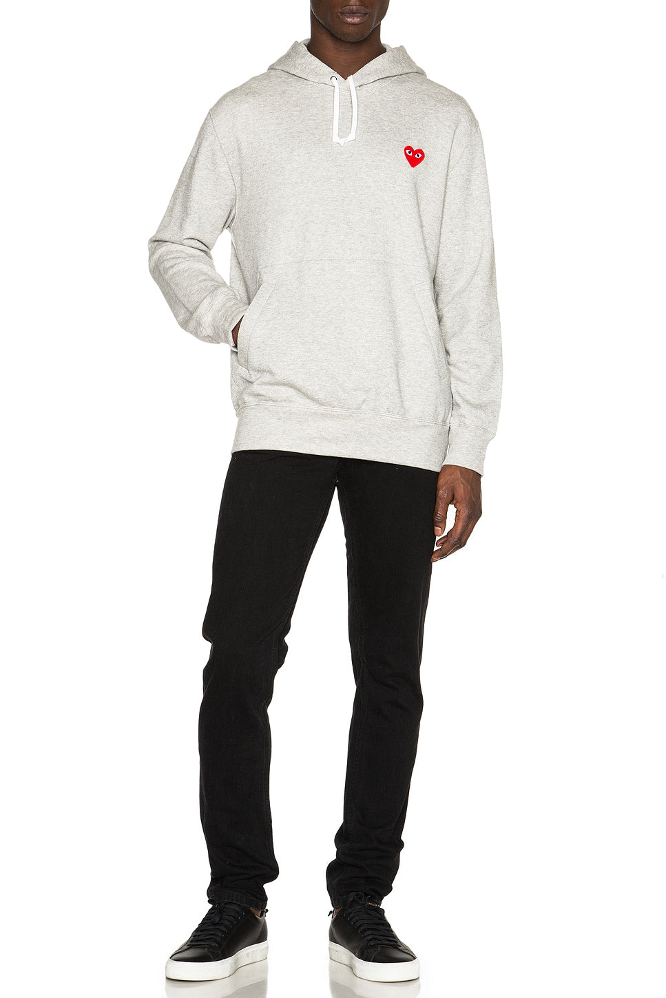Comme des Garcons PLAY Red Emblem Cotton Hoodie Grey - Im Your Wardrobe