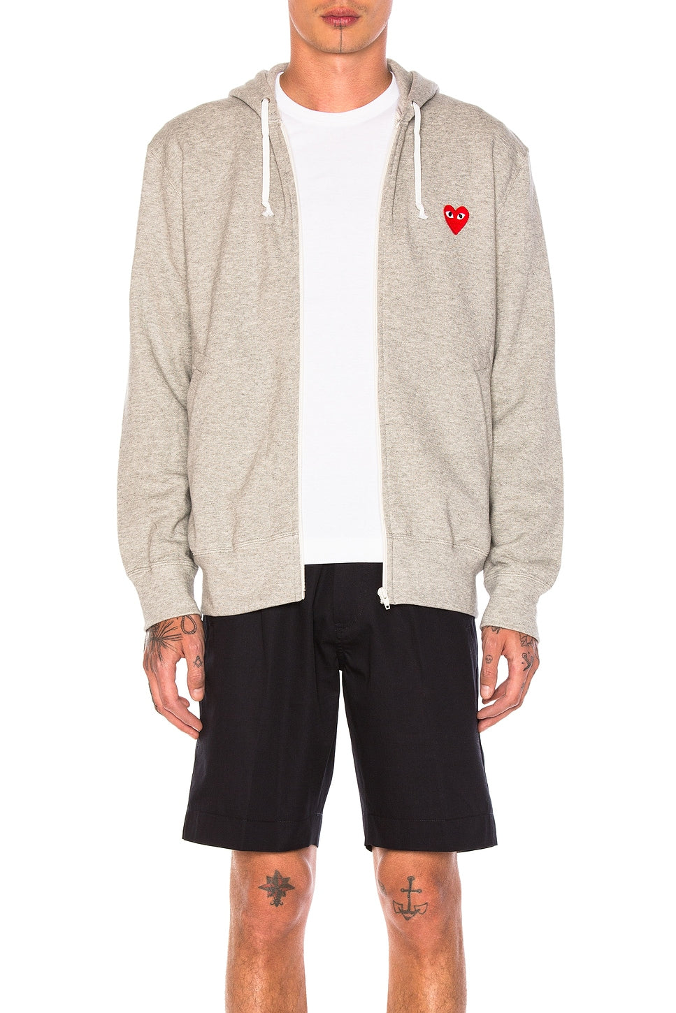 Comme des Garcons PLAY Red Emblem Zip Cotton Hoodie Grey - Im Your Wardrobe