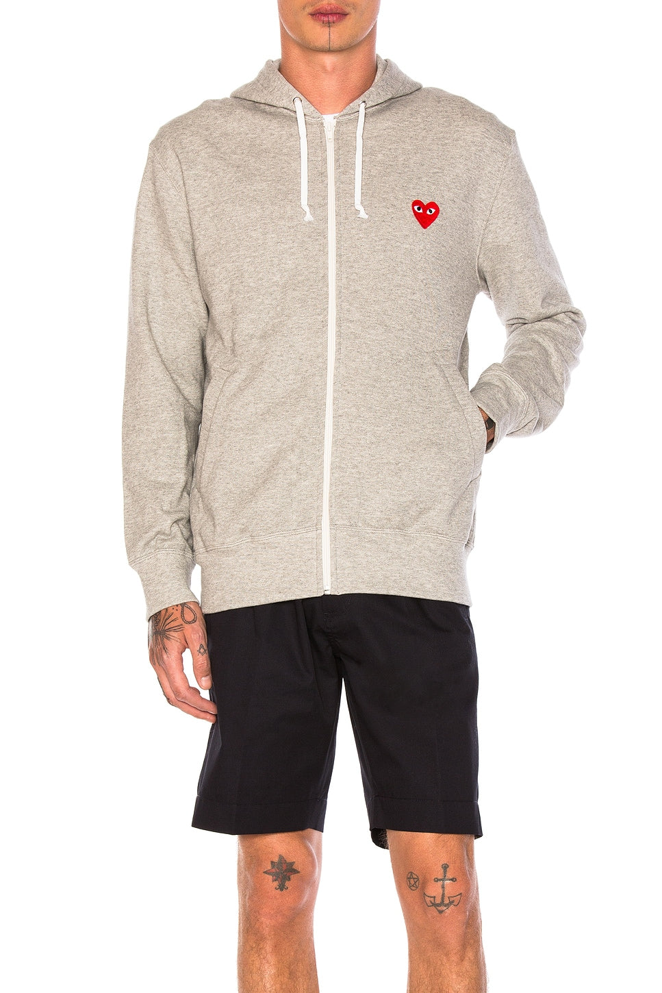 Comme des Garcons PLAY Red Emblem Zip Cotton Hoodie Grey - Im Your Wardrobe