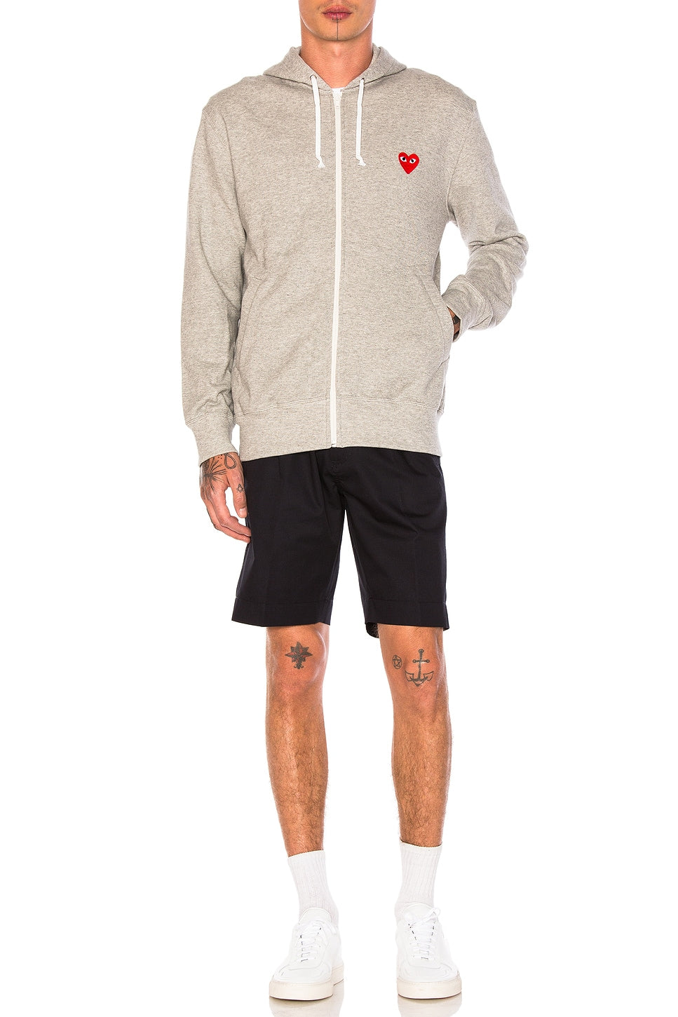 Comme des Garcons PLAY Red Emblem Zip Cotton Hoodie Grey - Im Your Wardrobe
