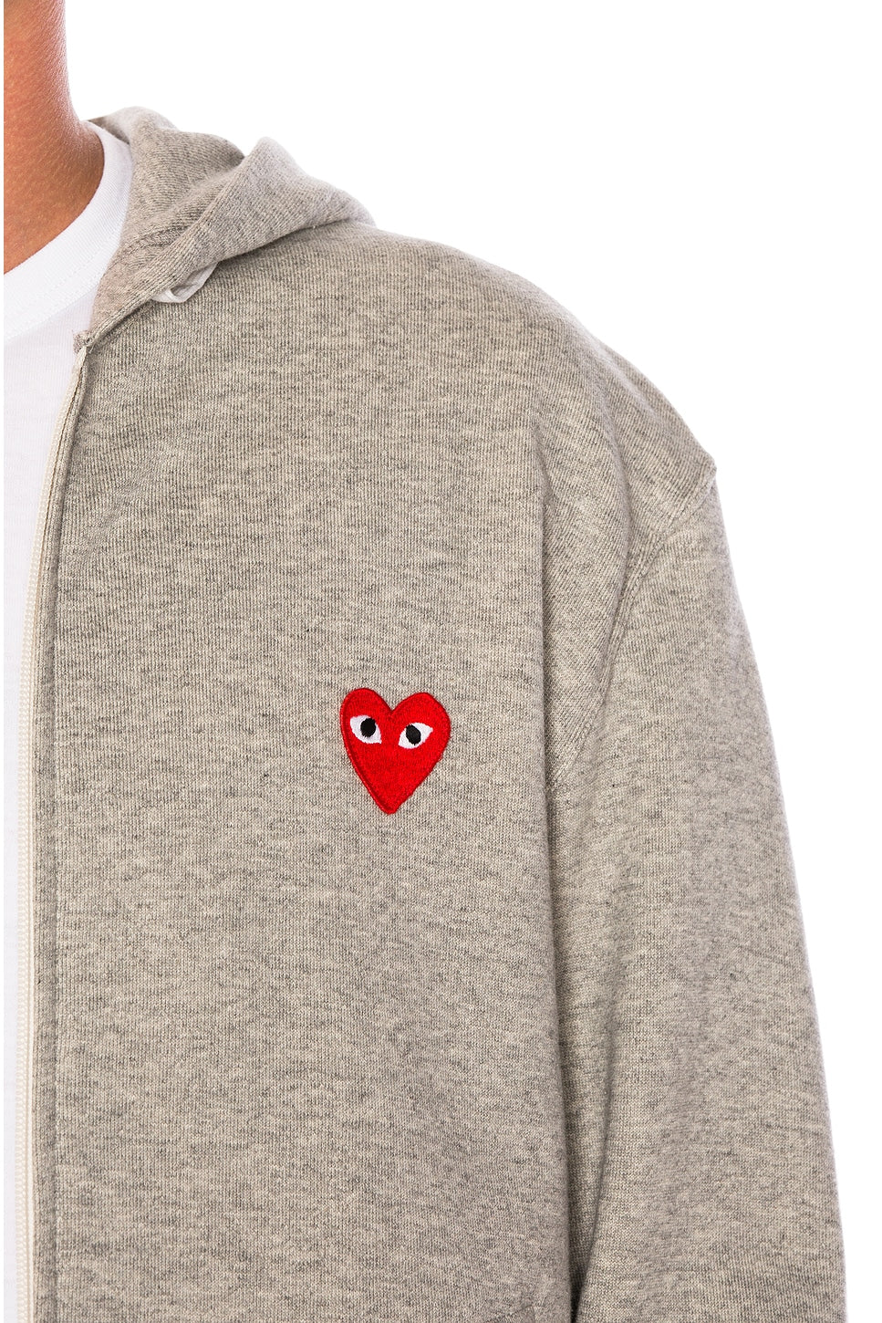 Comme des Garcons PLAY Red Emblem Zip Cotton Hoodie Grey - Im Your Wardrobe