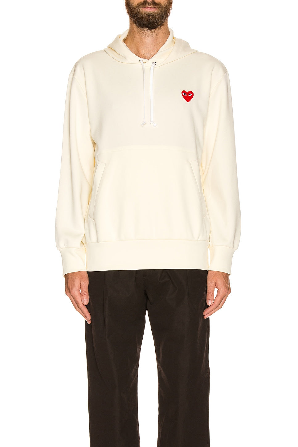 Comme des Garcons PLAY Pullover Hoodie With Red Emblem Ivory - Im Your Wardrobe