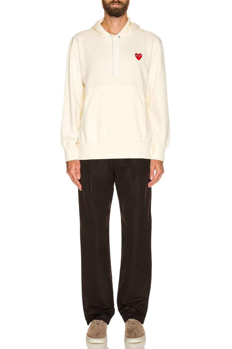 Comme des Garcons PLAY Pullover Hoodie With Red Emblem Ivory - Im Your Wardrobe