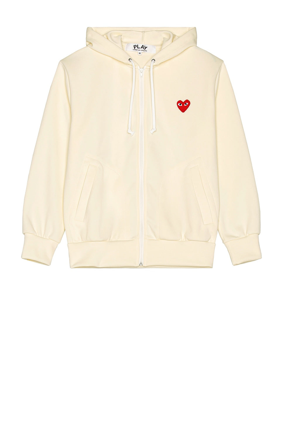 Comme des Garcons PLAY Zip Poly Hoodie With Red Emblem Ivory - Im Your Wardrobe