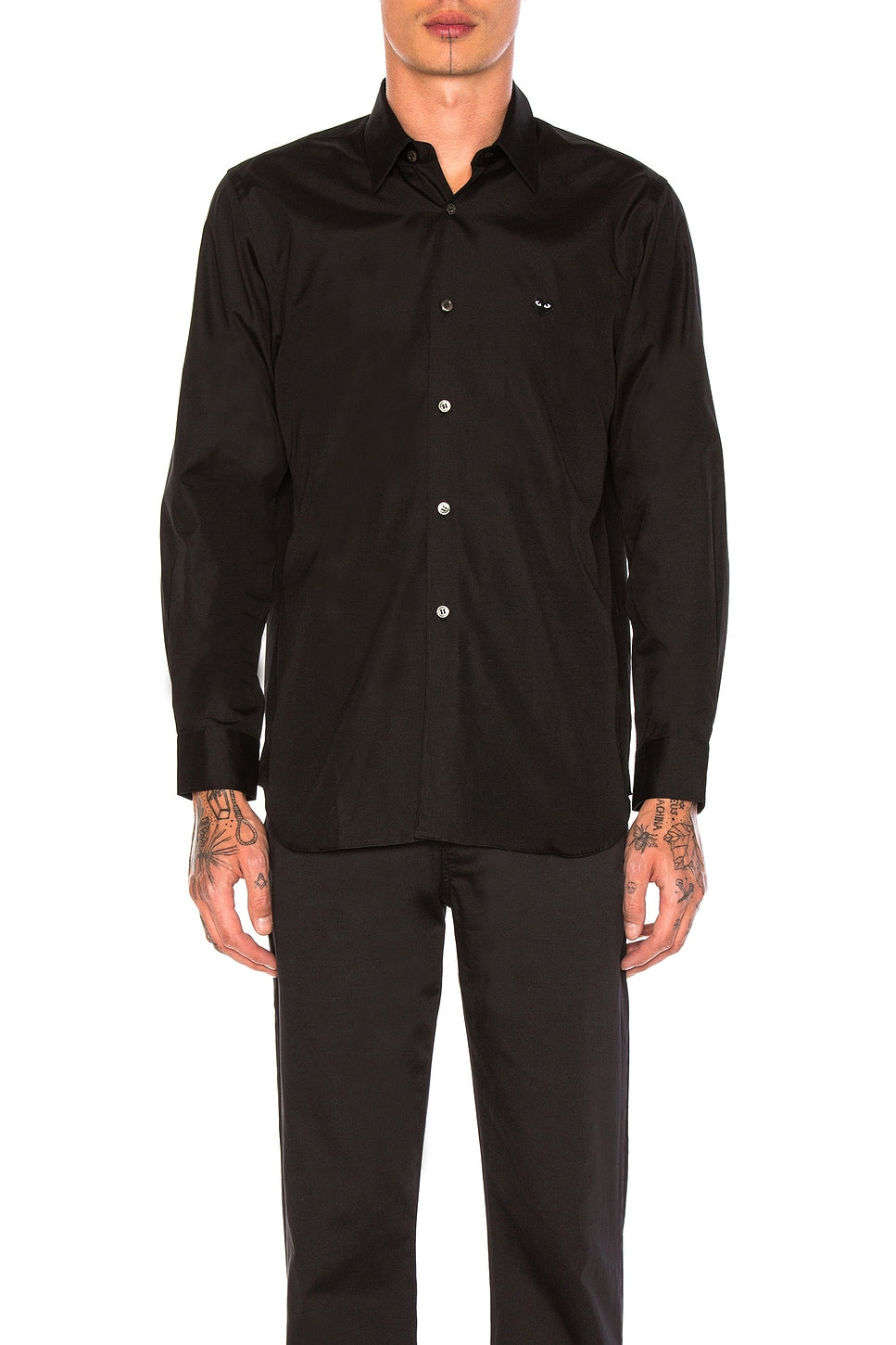 Comme des Garcons PLAY Small Black Emblem Cotton Button Down Black - Im Your Wardrobe