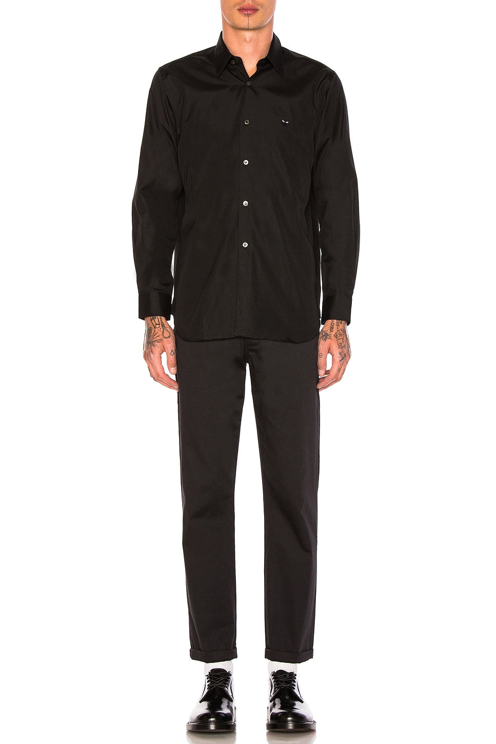 Comme des Garcons PLAY Small Black Emblem Cotton Button Down Black - Im Your Wardrobe