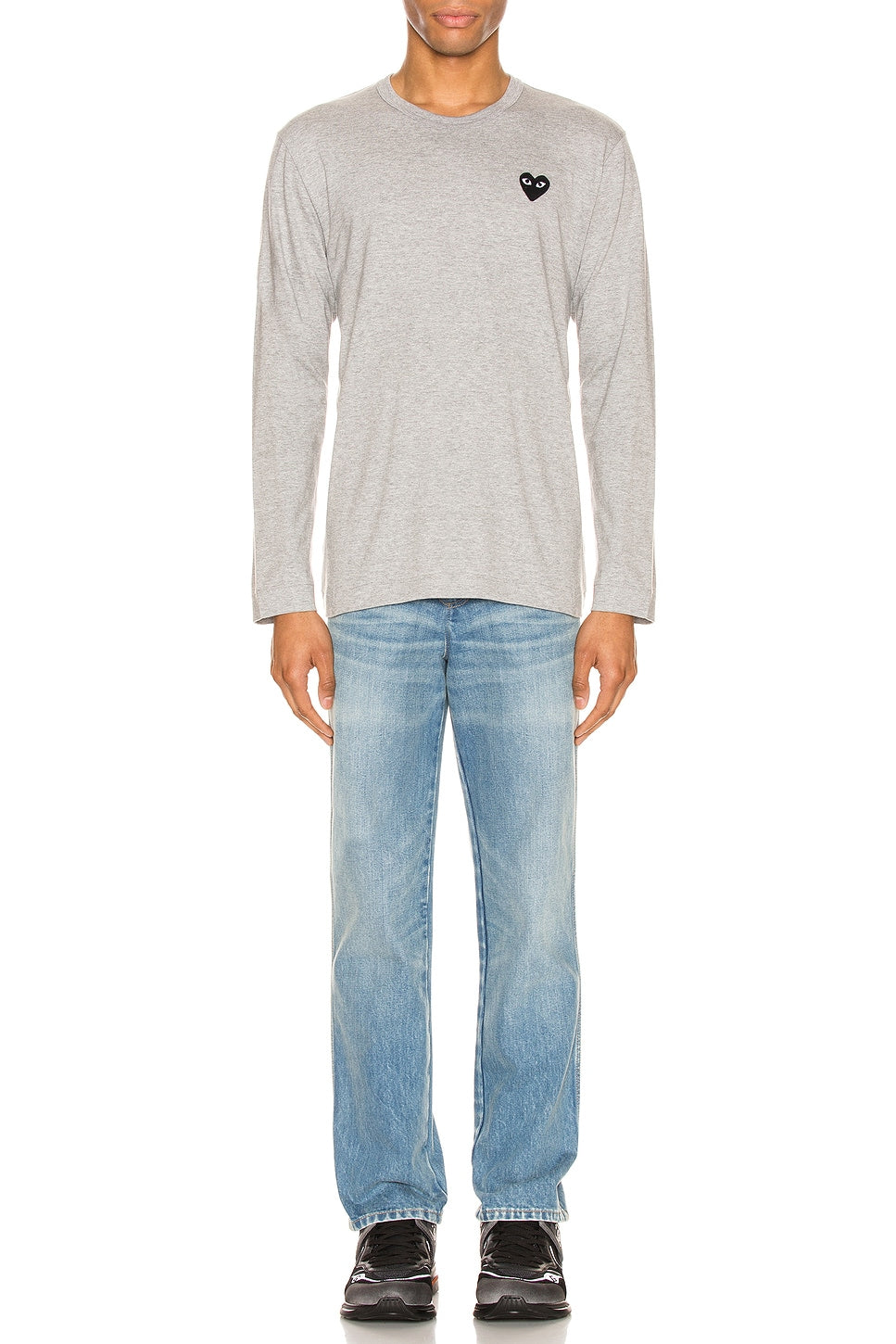 Comme des Garcons PLAY Black Emblem Cotton Long Sleeve Tee Grey - Im Your Wardrobe