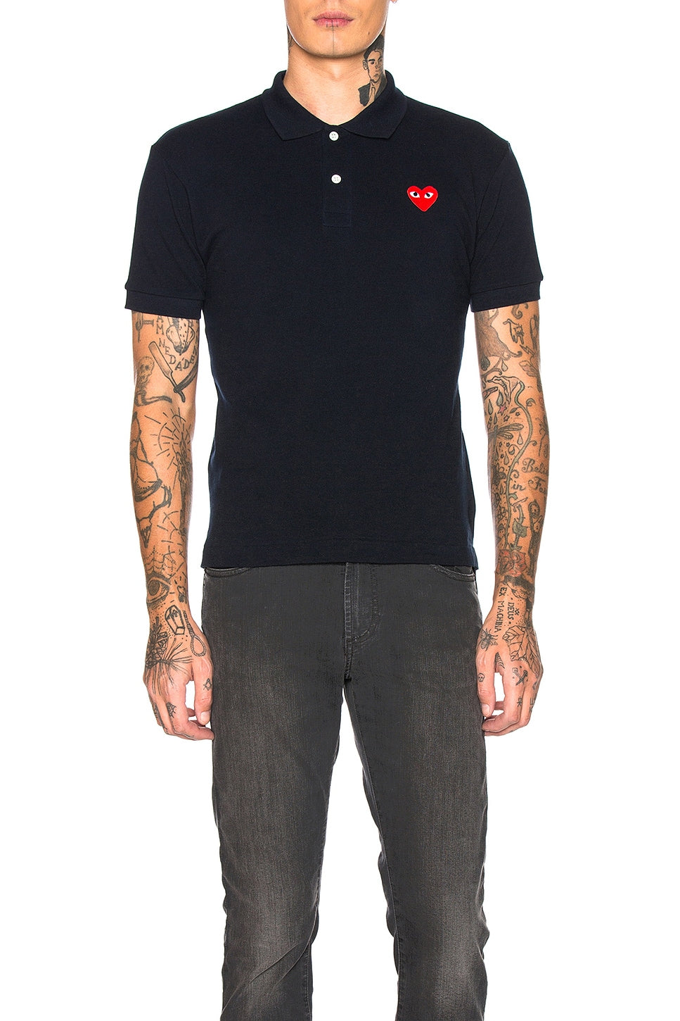 Comme des Garcons PLAY Cotton Polo With Red Emblem Navy - Im Your Wardrobe