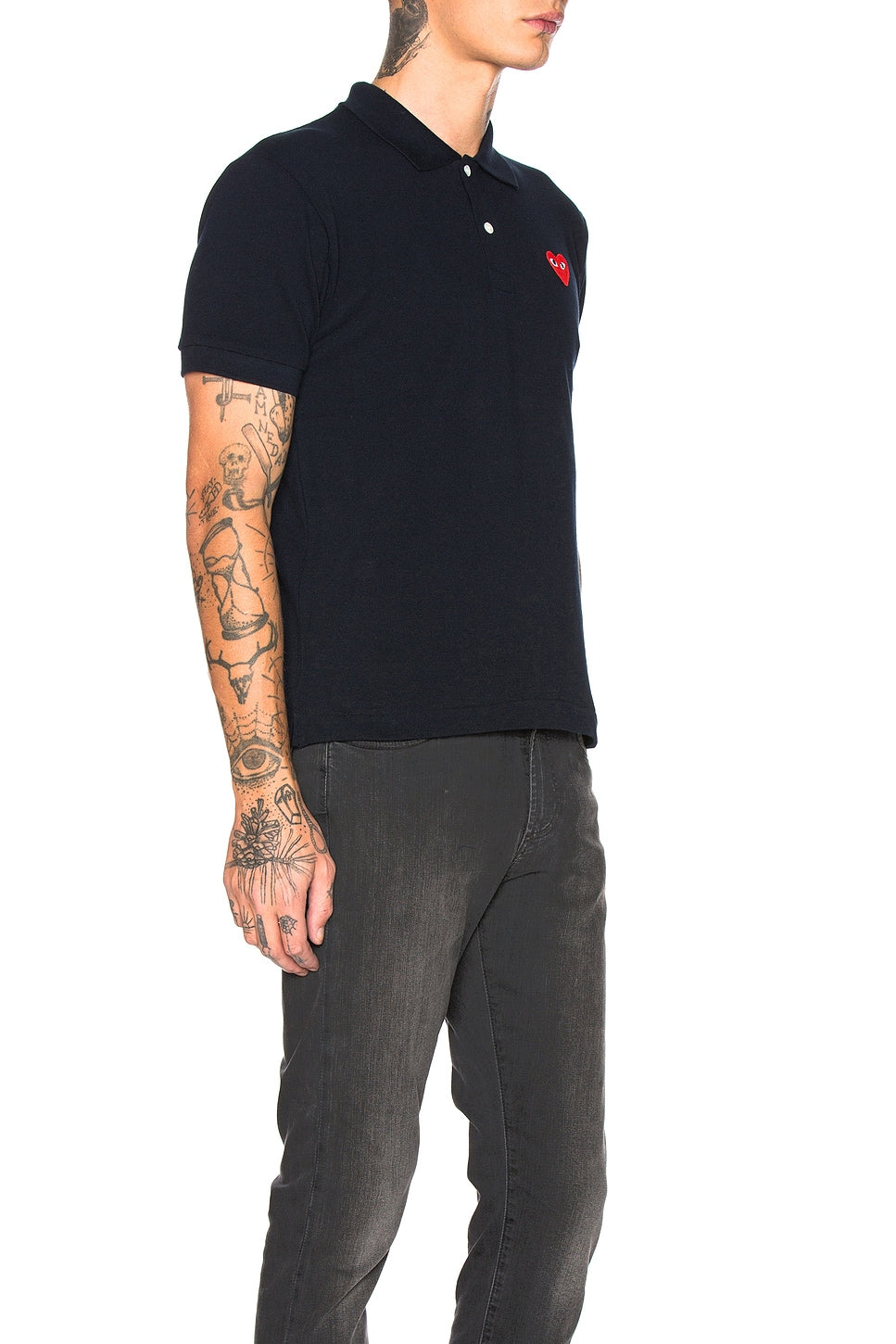 Comme des Garcons PLAY Cotton Polo With Red Emblem Navy - Im Your Wardrobe