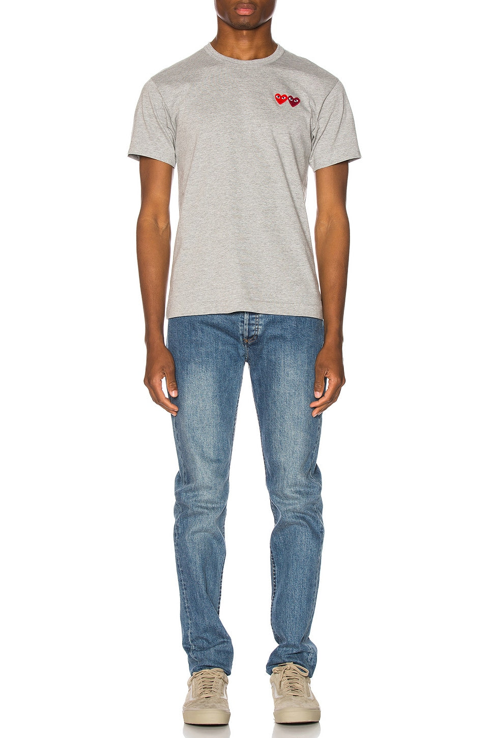 Comme des Garcons PLAY Double Heart Tee Grey - Im Your Wardrobe