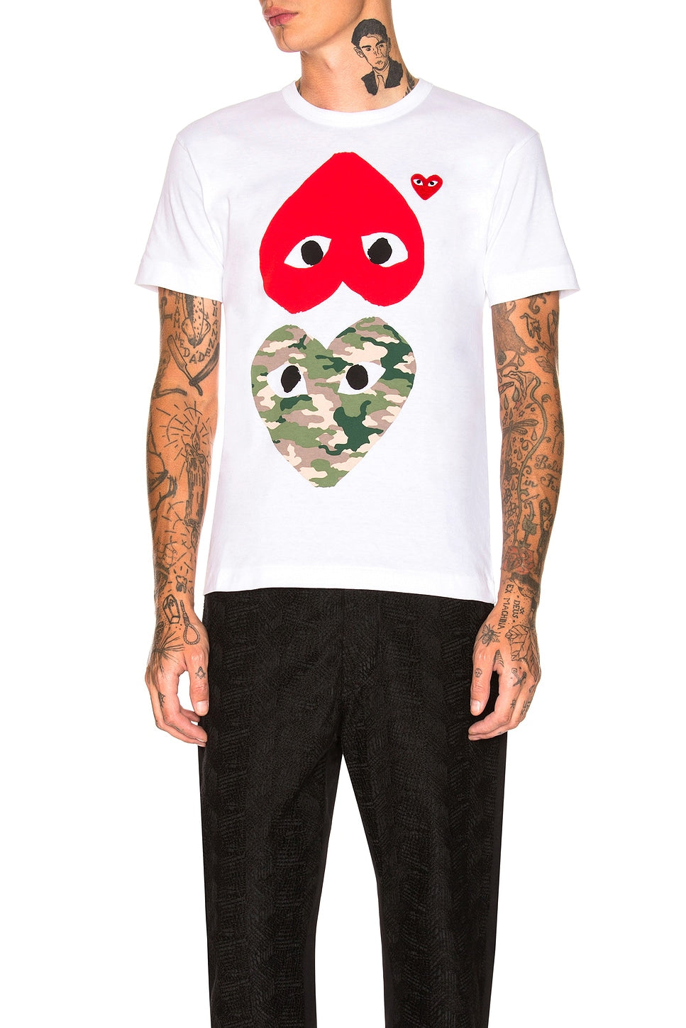 Comme des Garcons PLAY Camouflage Double Emblem Tee White - Im Your Wardrobe