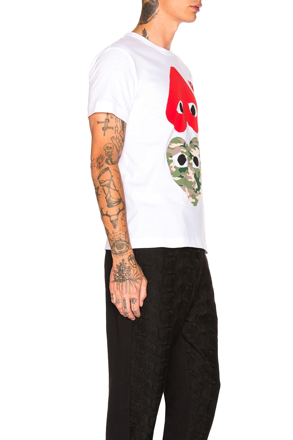 Comme des Garcons PLAY Camouflage Double Emblem Tee White - Im Your Wardrobe