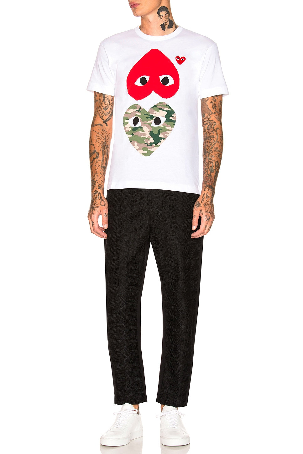 Comme des Garcons PLAY Camouflage Double Emblem Tee White - Im Your Wardrobe