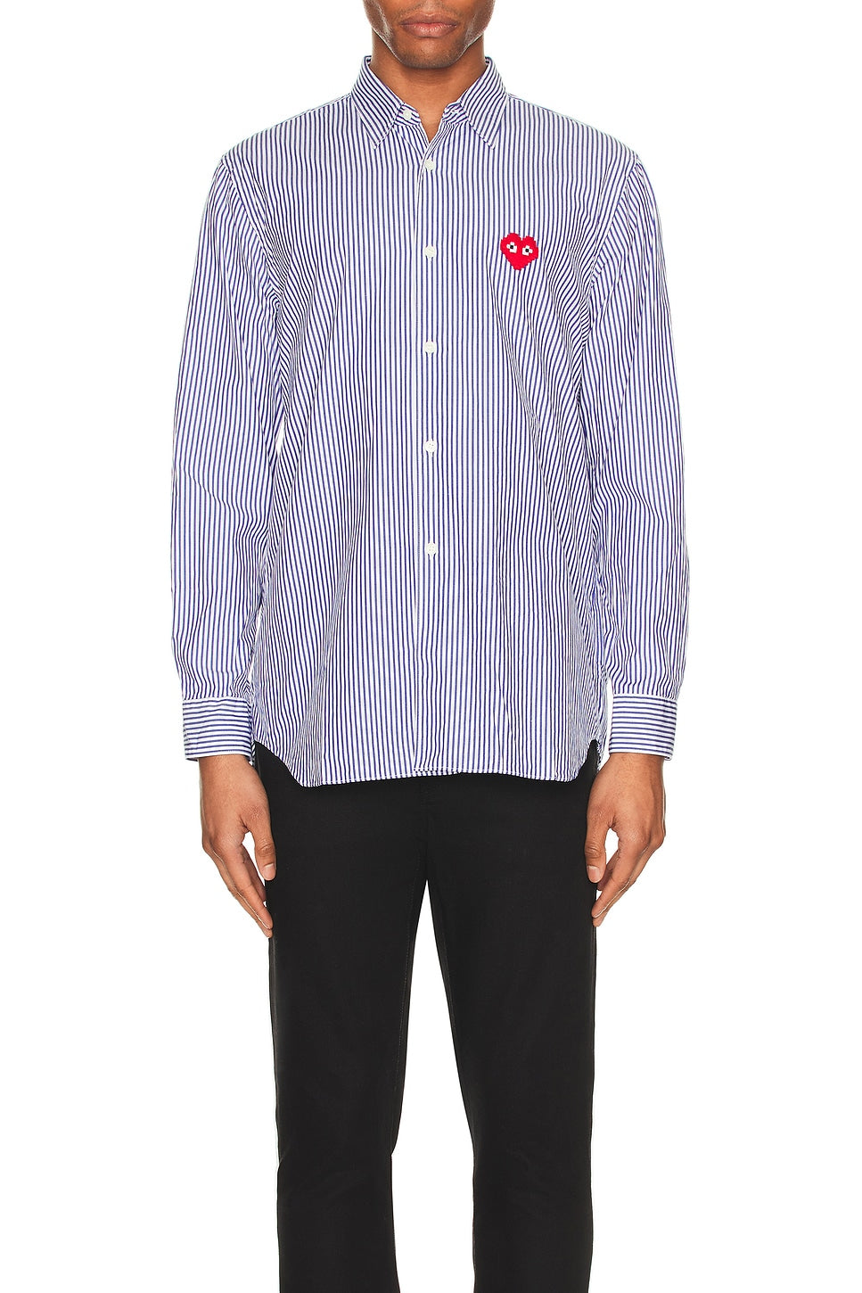 Comme des Garcons PLAY Invader Stripe Shirt Blue White - Im Your Wardrobe