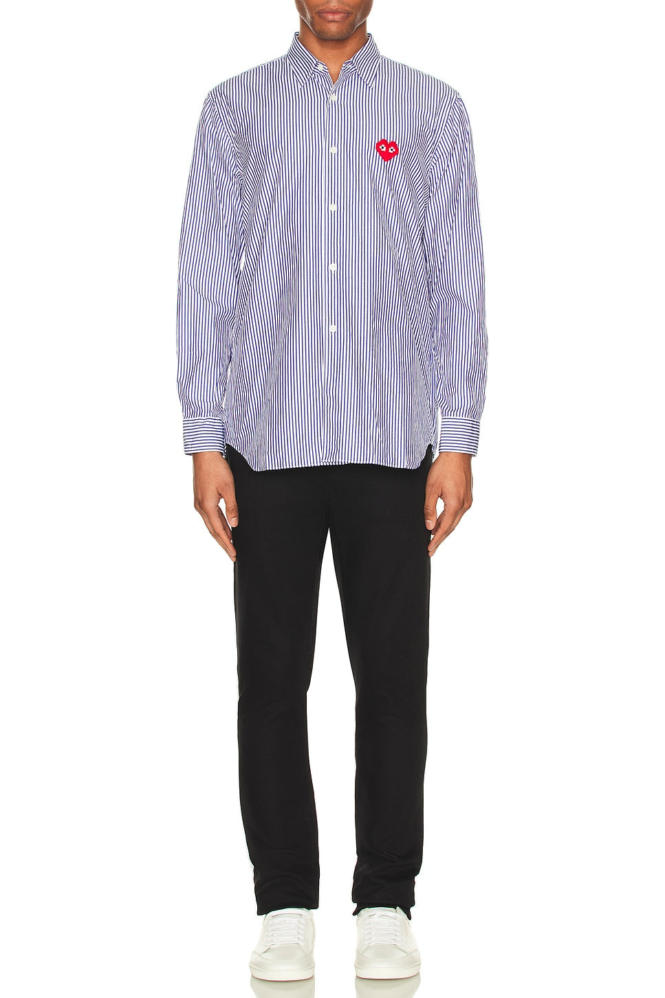 Comme des Garcons PLAY Invader Stripe Shirt Blue White - Im Your Wardrobe