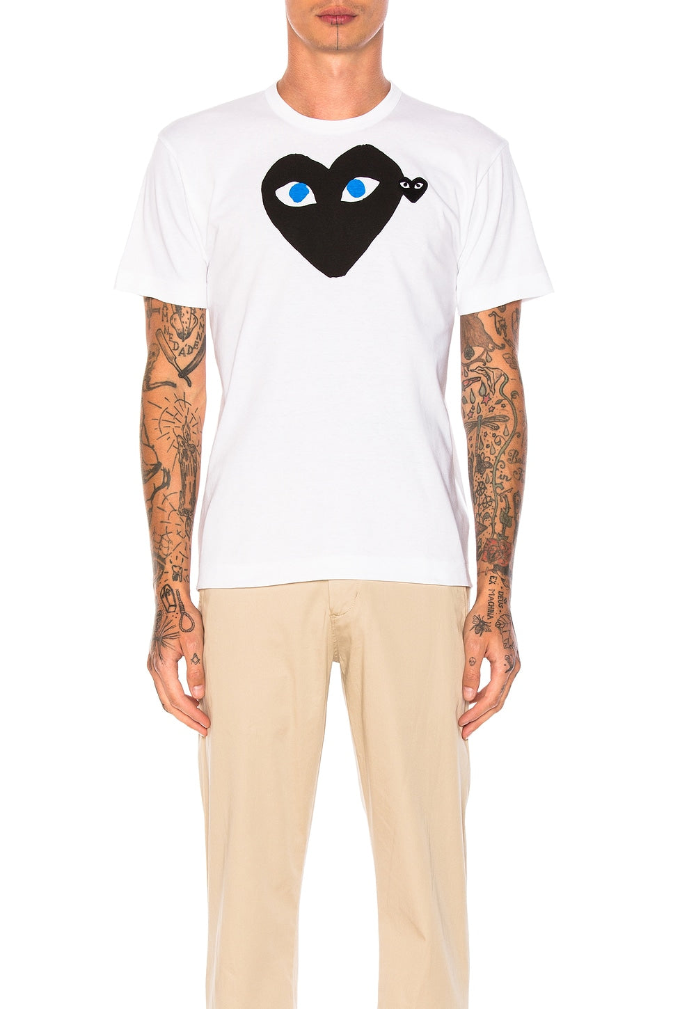Comme des Garcons PLAY Blue Eyes Black Emblem Cotton Tee White - Im Your Wardrobe