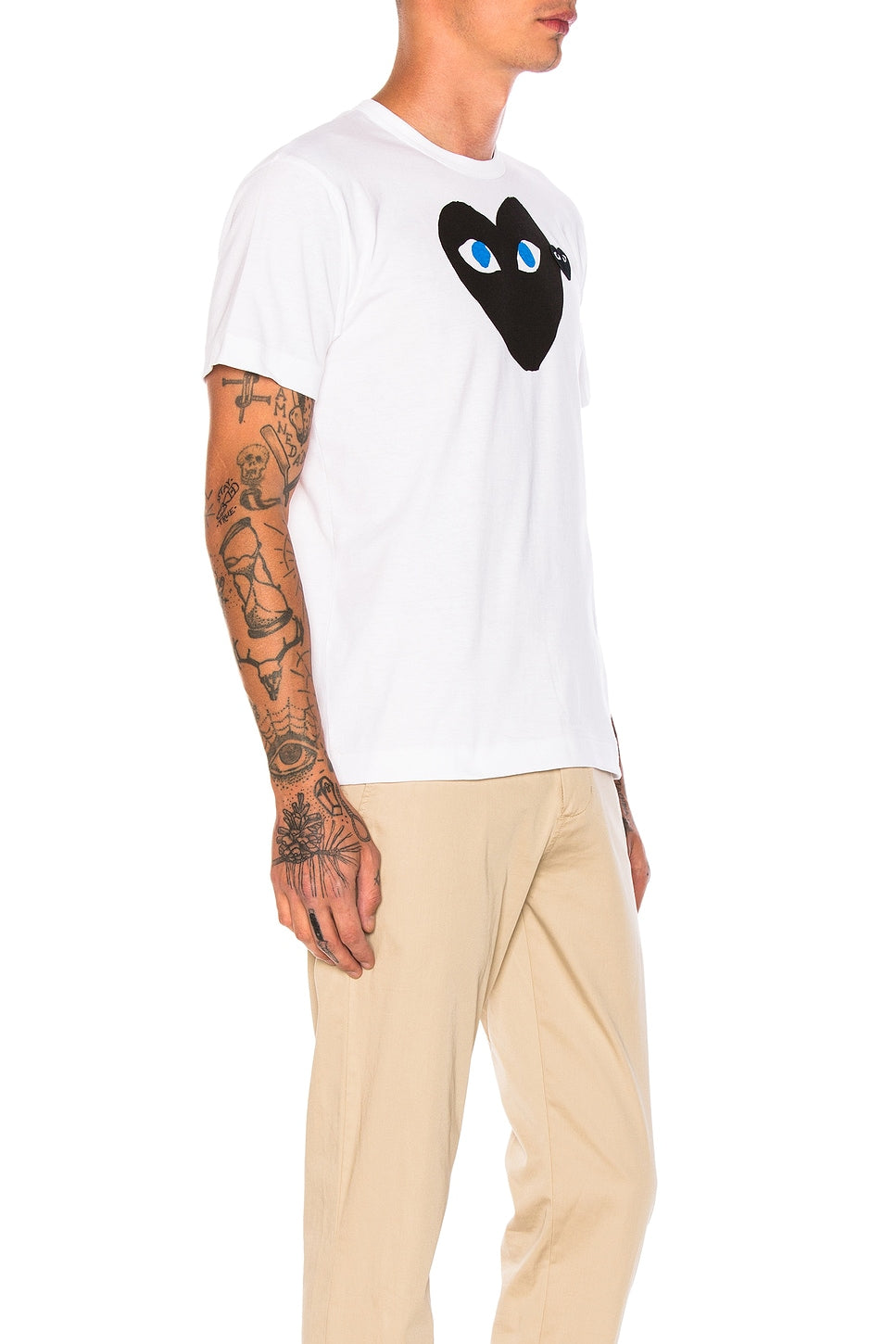 Comme des Garcons PLAY Blue Eyes Black Emblem Cotton Tee White - Im Your Wardrobe
