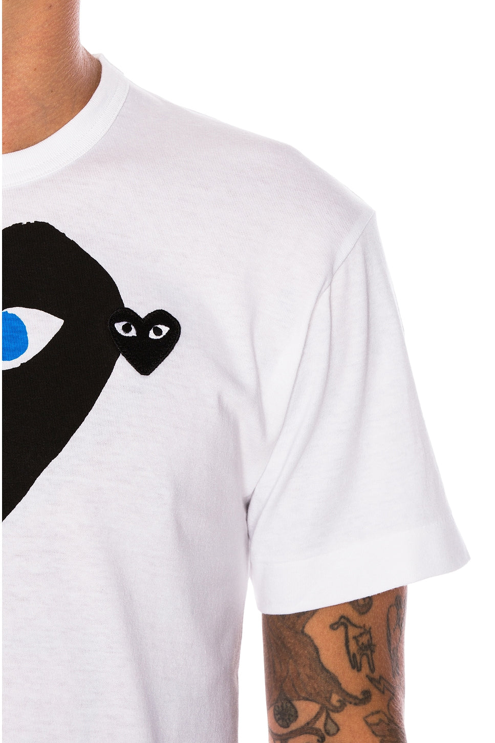 Comme des Garcons PLAY Blue Eyes Black Emblem Cotton Tee White - Im Your Wardrobe