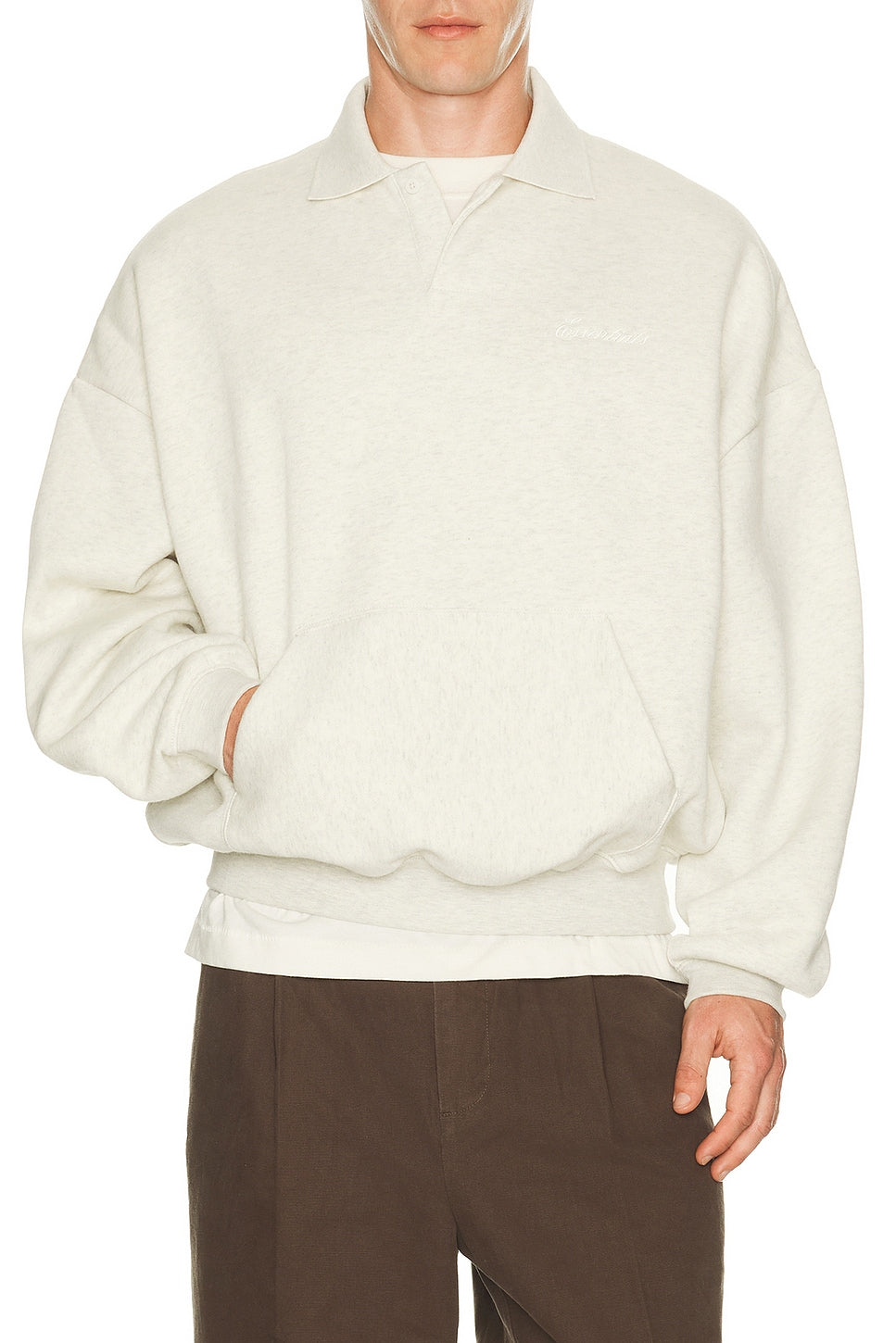 Fear of God Essentials Signature 90's Polo Sweatshirt Oatmeal Heather Light Heather - Im Your Wardrobe
