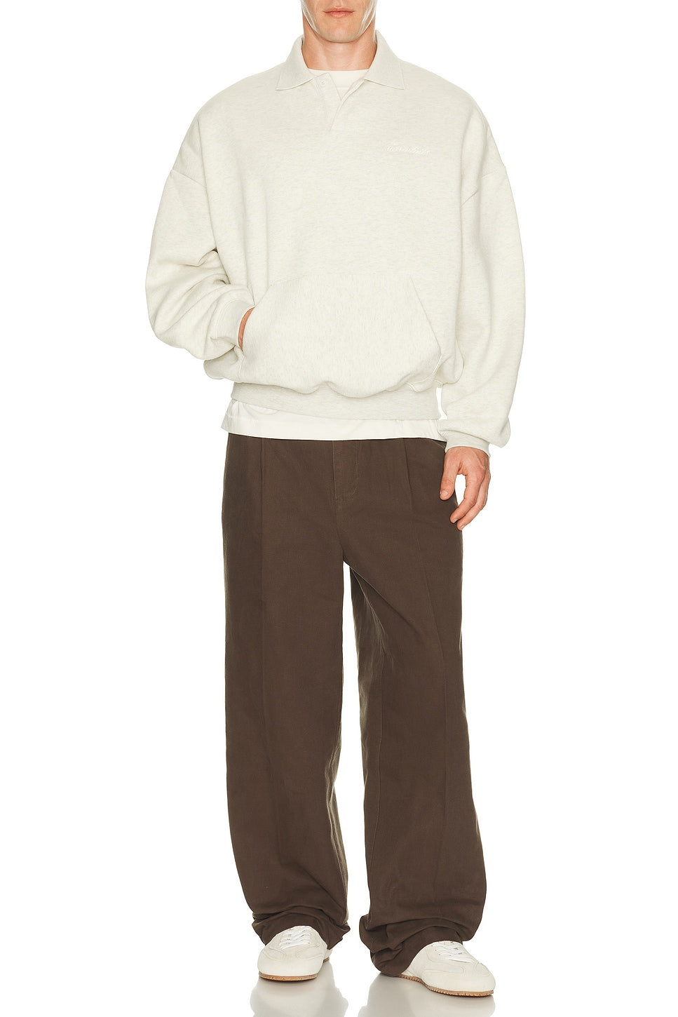 Fear of God Essentials Signature 90's Polo Sweatshirt Oatmeal Heather Light Heather - Im Your Wardrobe