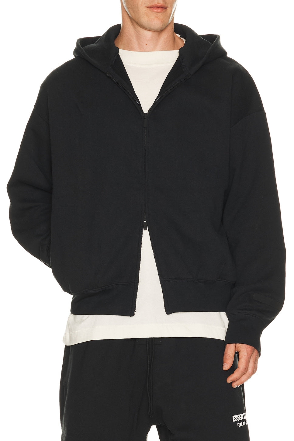 Fear of God Essentials Classic Fit Fleece Zip Up Hoodie Jet Black - Im Your Wardrobe