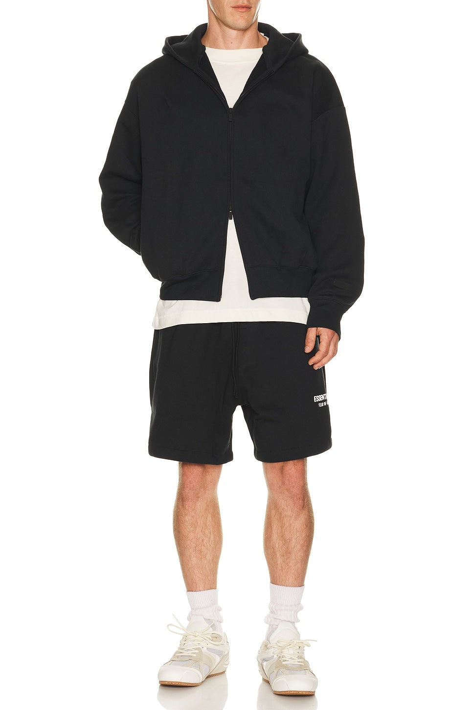 Fear of God Essentials Classic Fit Fleece Zip Up Hoodie Jet Black - Im Your Wardrobe