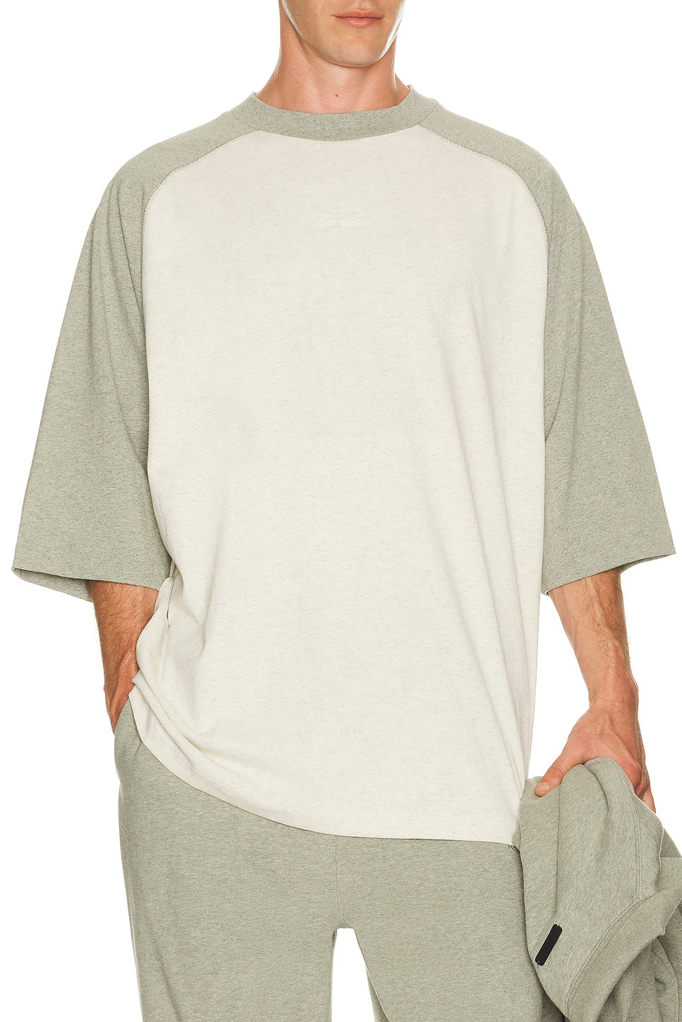 Fear of God Essentials Signature Baseball Tee Oatmeal Concrete Heather - Im Your Wardrobe