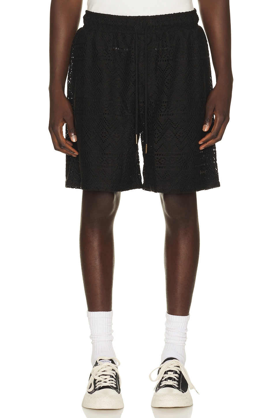 Honor The Gift Pointelle Crochet Drawcord 7" Short Black - Im Your Wardrobe