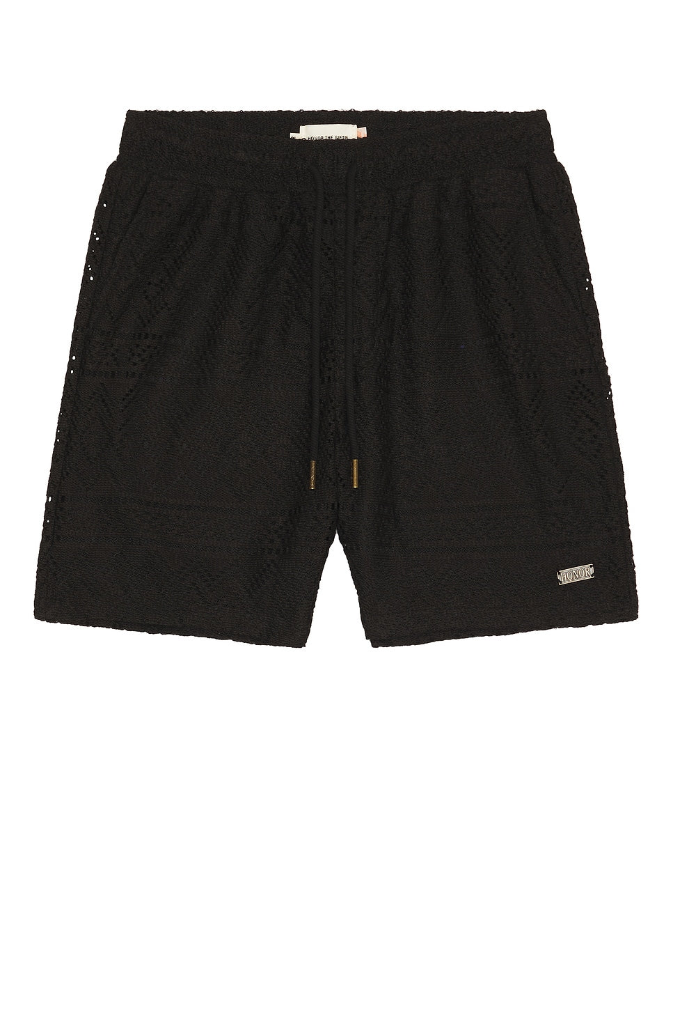 Honor The Gift Pointelle Crochet Drawcord 7" Short Black - Im Your Wardrobe