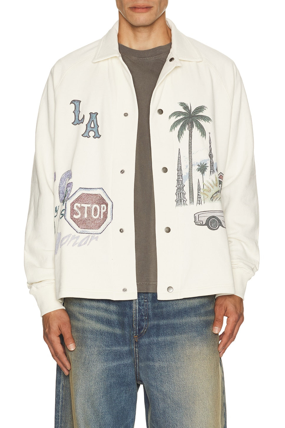 Honor The Gift All Over LA Fleece Coaches Jacket Bone - Im Your Wardrobe