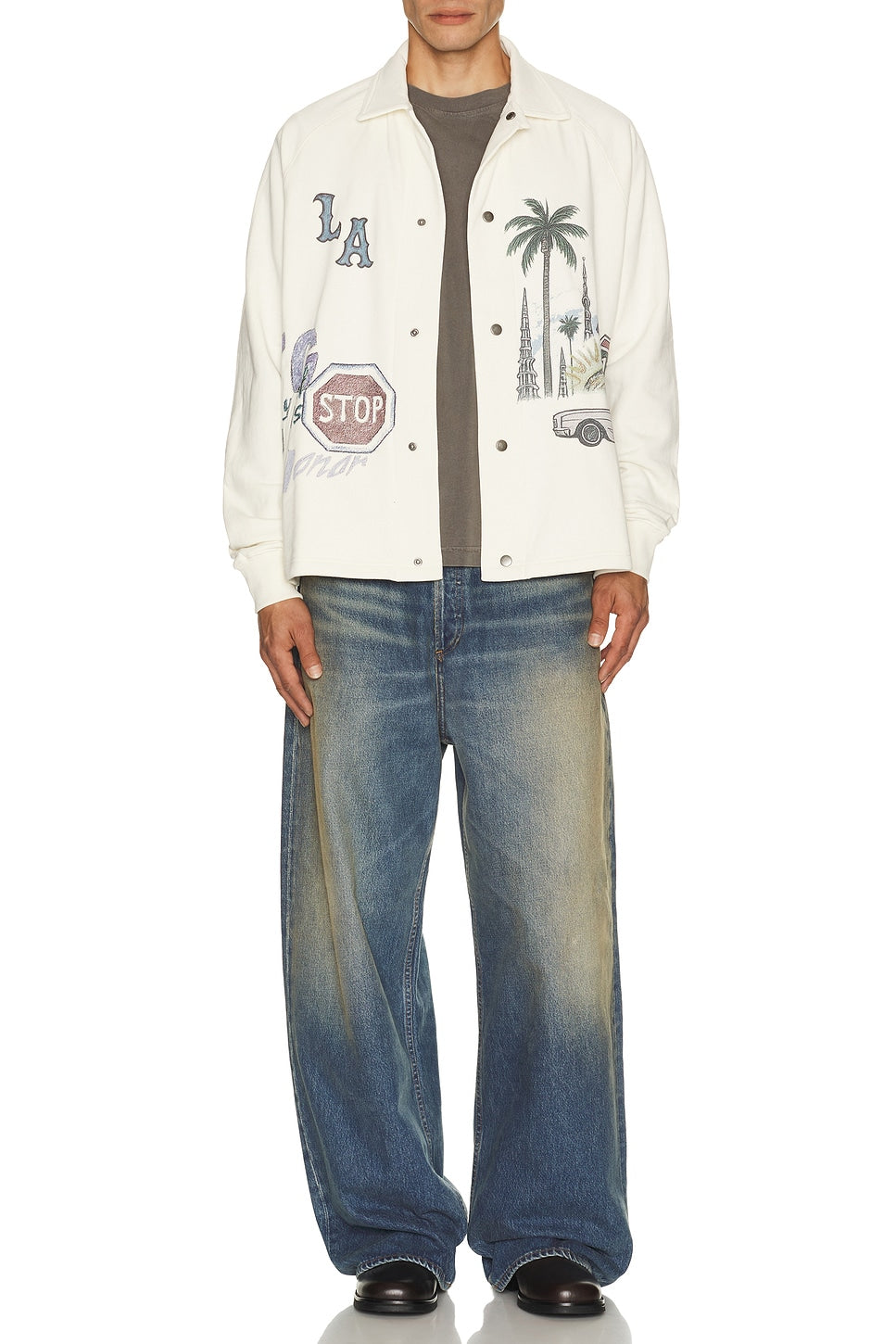 Honor The Gift All Over LA Fleece Coaches Jacket Bone - Im Your Wardrobe