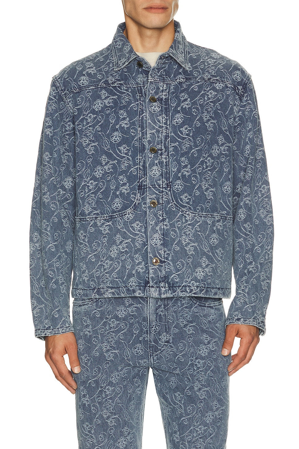 Honor The Gift Floral Utility Jacket Light Indigo - Im Your Wardrobe