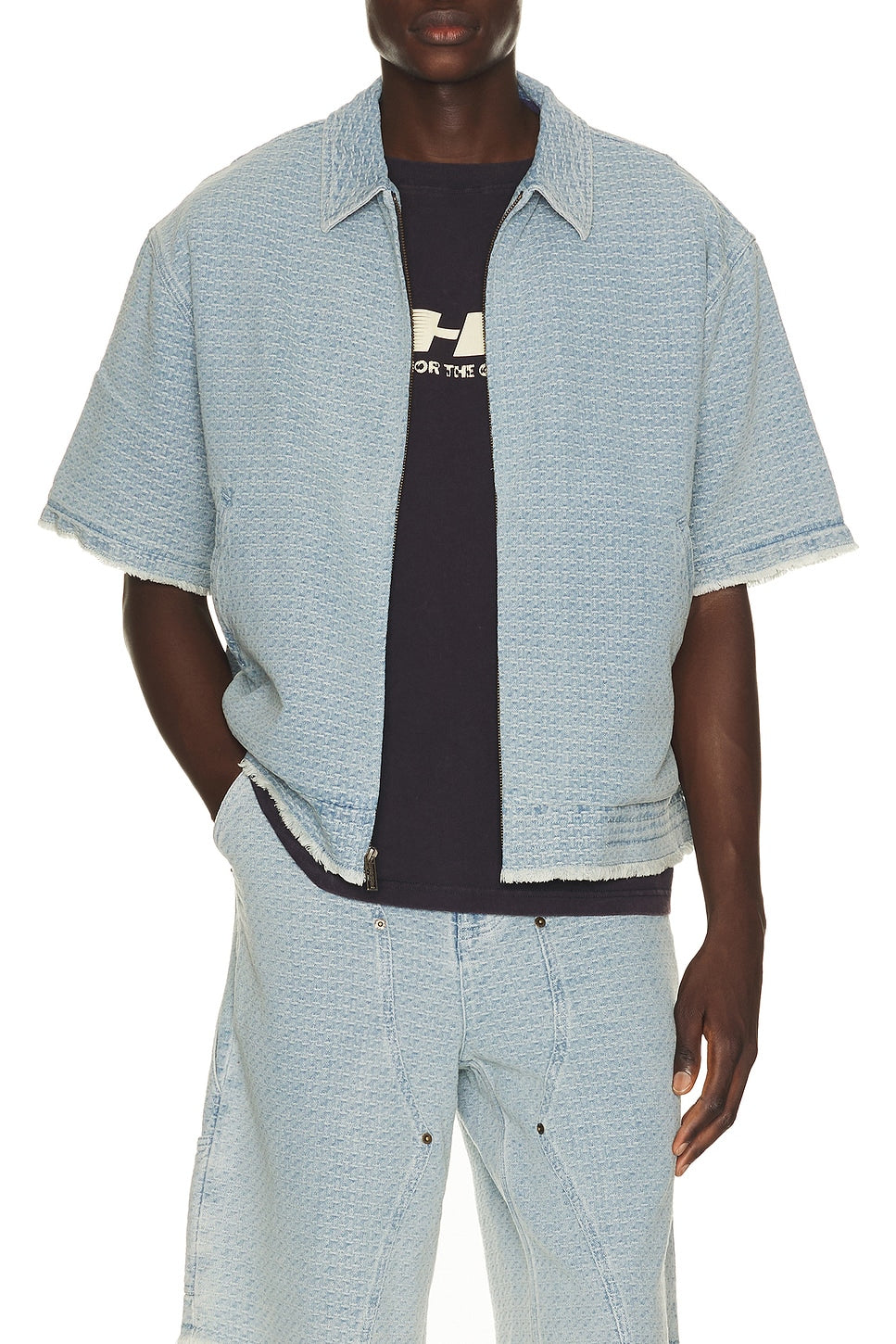 Honor The Gift Vintage Indigo Zip Front Short Sleeve Light Indigo - Im Your Wardrobe