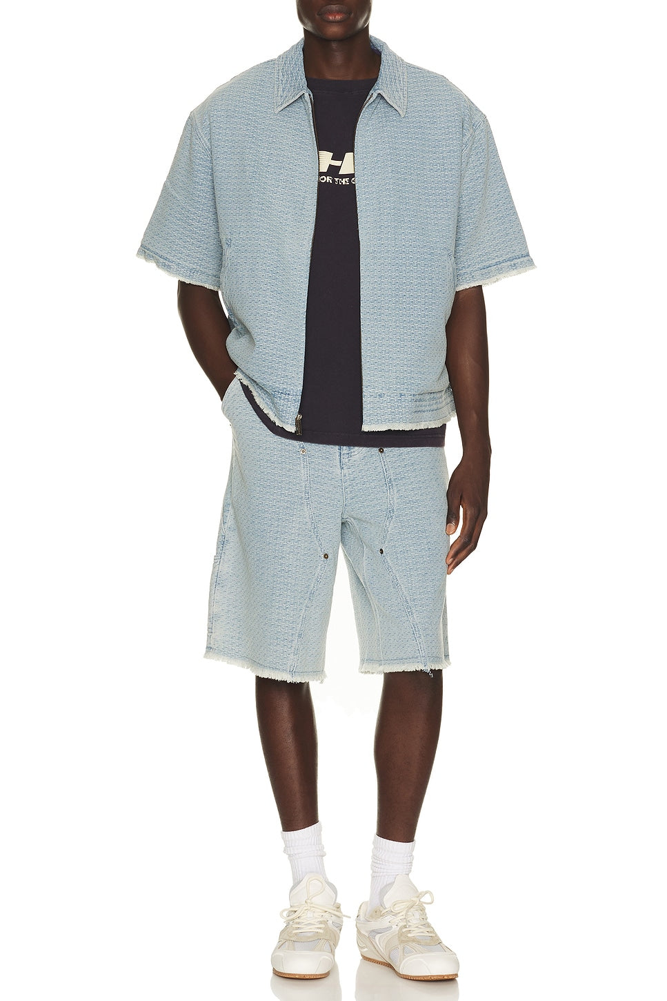 Honor The Gift Vintage Indigo Zip Front Short Sleeve Light Indigo - Im Your Wardrobe