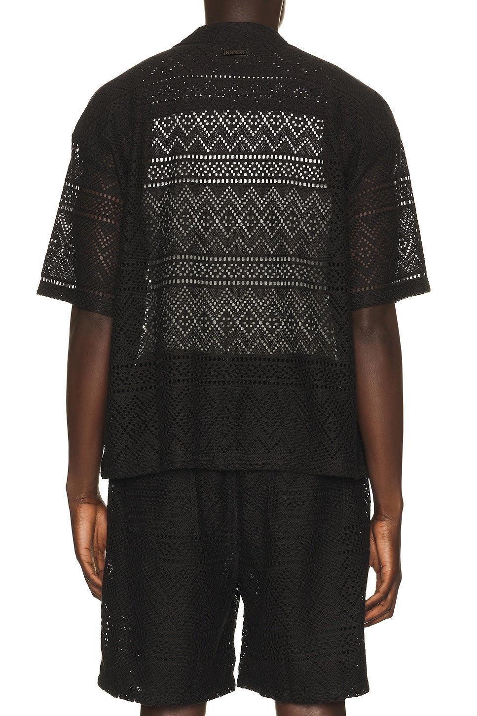 Honor The Gift Pointelle Crochet Camp Collar Shirt Black - Im Your Wardrobe