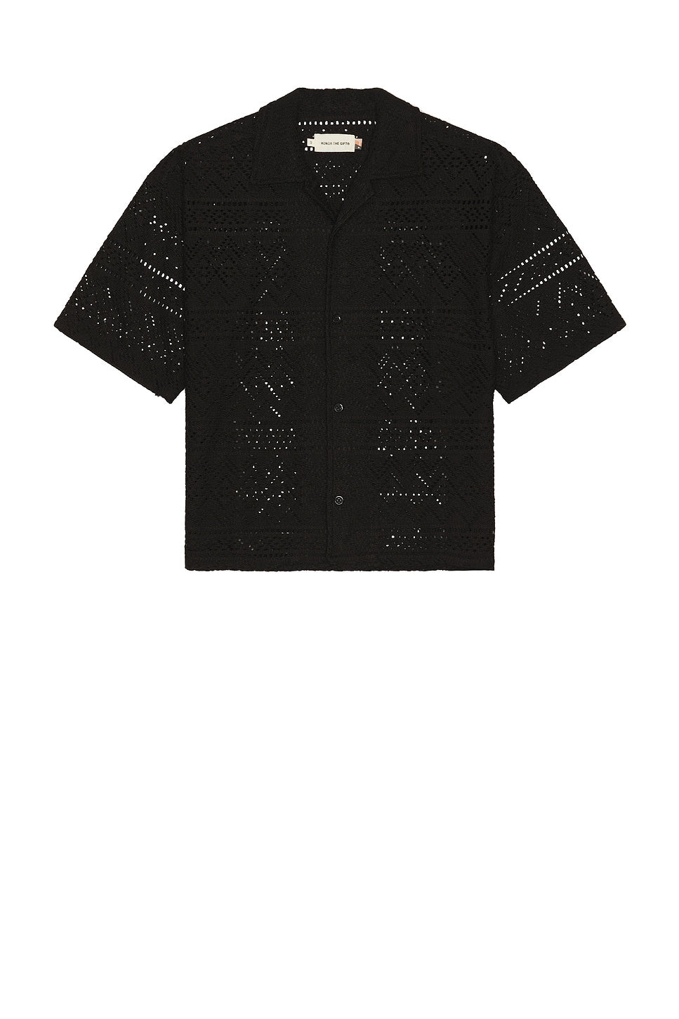 Honor The Gift Pointelle Crochet Camp Collar Shirt Black - Im Your Wardrobe