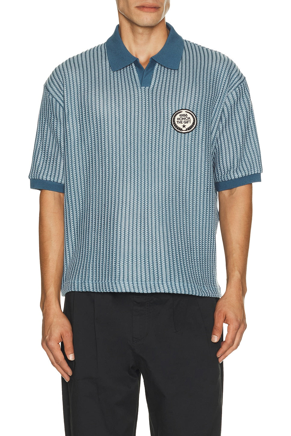 Honor The Gift Striped Knit Polo Indigo - Im Your Wardrobe