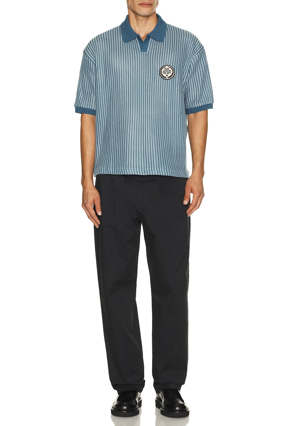 Honor The Gift Striped Knit Polo Indigo - Im Your Wardrobe